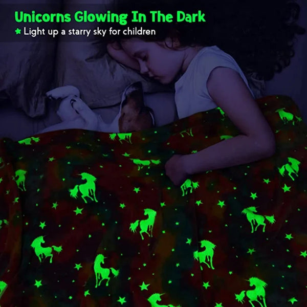 StellaLumi | Leuchtende Einhorn-Decke | Kuschelig & Magisch | Glow-in-the-Dark Sterne & Herzen | Geschenk für Kinder & Erwachsene