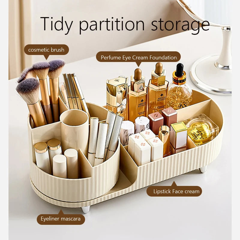 Clearlyn SpinBox Drehbarer Make-up Organizer aus Kunststoff | Kosmetikbox mit Fächern | 360° Rotierend & Platzsparend | Acryl-Optik