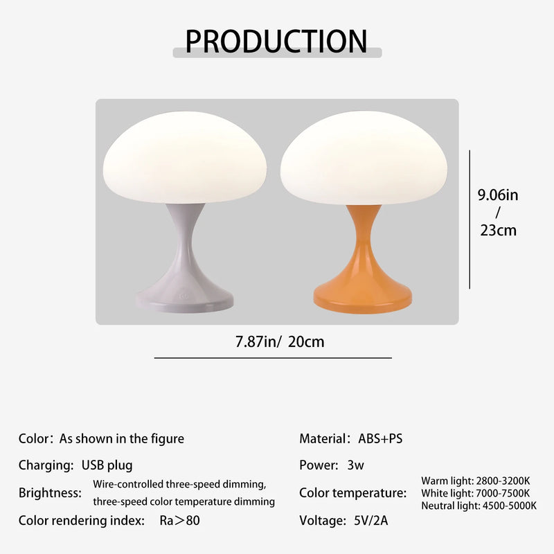 MushLume LED Tischlampe | Niedliches Pilzdesign | 3 Lichtmodi & 10 Helligkeitsstufen | Augenschonend | 20 × 23 cm