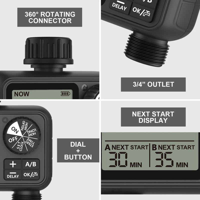 Aquavera SmartFlow Digitaler Bewässerungstimer | Automatisch & Wassersparend | Mit Regenpause & LCD-Anzeige | IPX5 Wasserdicht