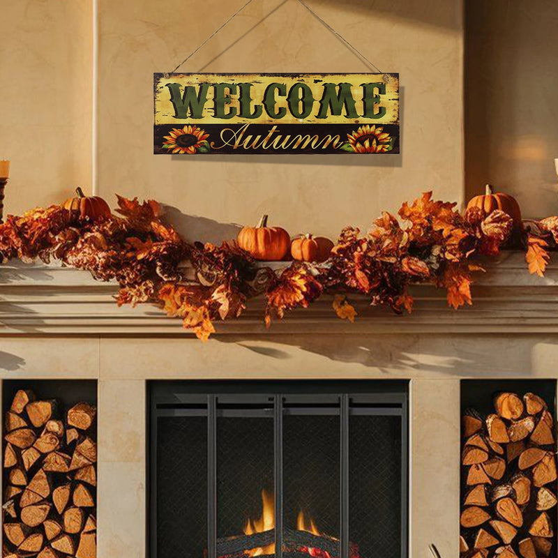 Holz-Willkommensschild HarvestWelcome | Herbst- & Erntedank-Deko für Tür & Garten