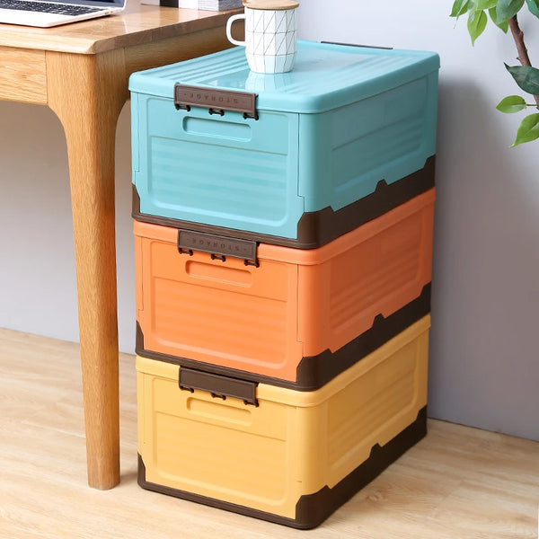 FlexiStore Faltbox | Stapelbarer Ordnungshelfer mit Deckel | 32×23×21,5 cm | Kunststoff-Aufbewahrung für Zuhause & unterwegs