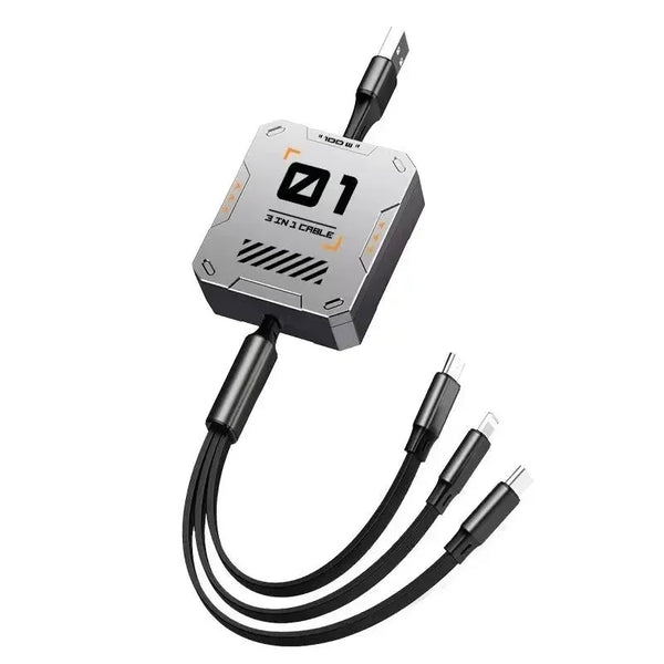 3-in-1 Ladekabel | Schnellladung 100W | Ausziehbar & Universell | FlexiCharge für iPhone, Android & USB-C