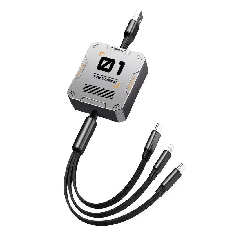 3-in-1 Ladekabel | Schnellladung 100W | Ausziehbar & Universell | FlexiCharge für iPhone, Android & USB-C