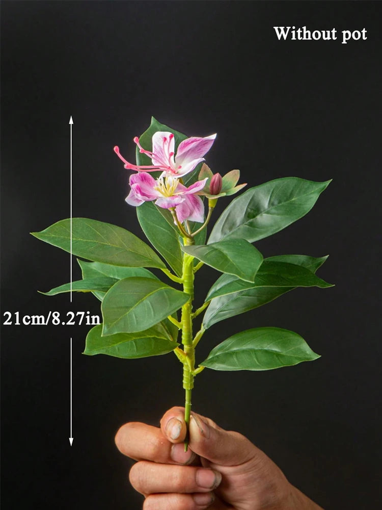 TropiLeaf Azalea Künstlicher Azaleen- & Gummibaumzweig | 21–40 cm | Tropische Blätter & Blüten | Deko für Haus, Büro & Garten