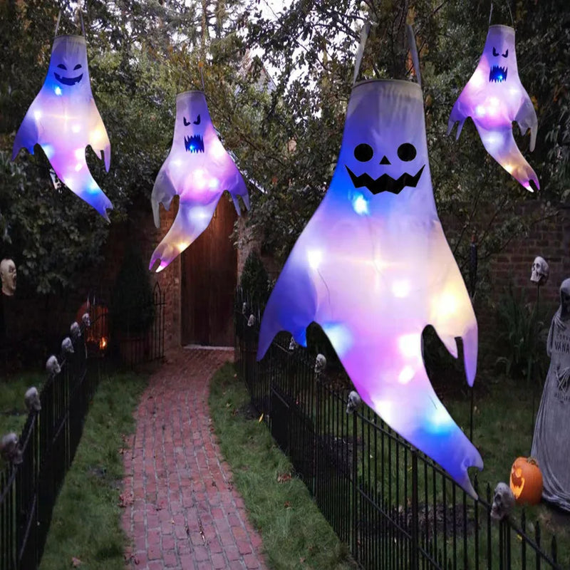 Halloween Geisterlichter SpookyGlow | LED Hängedeko Outdoor | Mit Leuchtgesichtern | Großformat