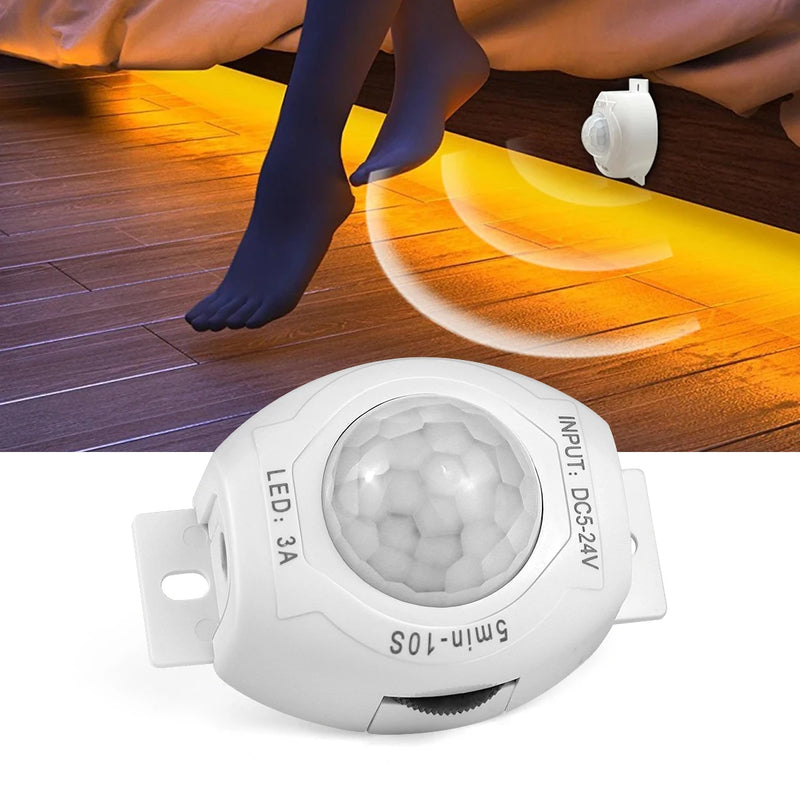 Sensalux PIR Bewegungsmelder Schalter | DC 5V–24V | Infrarot-Sensor | Zeitverzögerung einstellbar | Für LED-Streifen & Nachtbeleuchtung