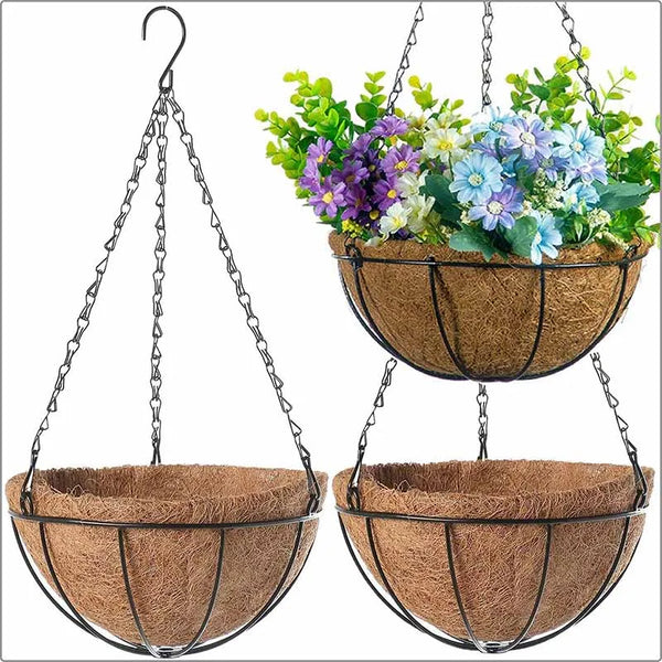 Florandi HangPot Hängender Blumentopf mit Kokosfaser-Einsatz | Wetterfest & Stabil | Ø ca. 30 cm | Mit Kette & Haken