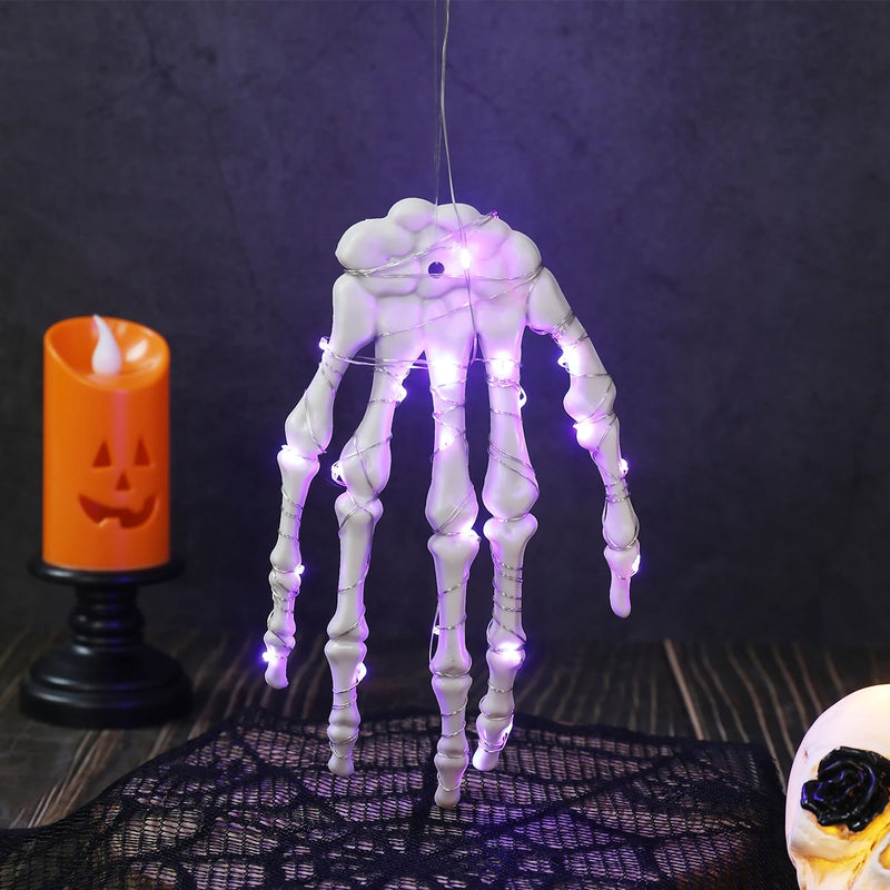 Halloween Lichterkette BoneGlow | Skelett-Hand Design | Kunststoff | Party-Deko