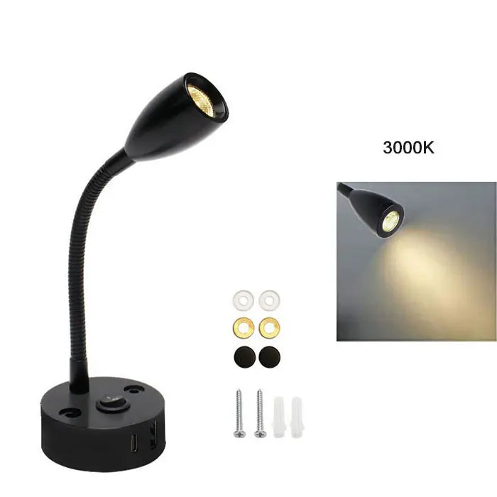 FlexiBeam RV Leselampe | 12V–24V Schwanenhals-Licht mit USB-C Schnellladefunktion | LED Innenbeleuchtung für Wohnmobil, Boot & Camper