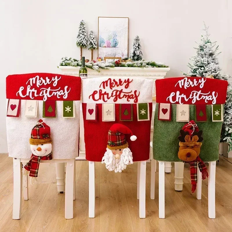Weihnachtsstuhlbezug MerrySeat | Santa, Schneemann & Rentier Design | Stuhlhusse aus Stoff | Wiederverwendbare Deko für Weihnachten