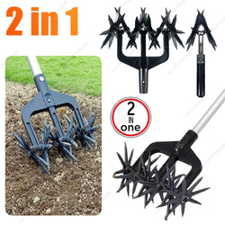 Graviaro DuoTill 2-in-1 Bodenlüfter & Gartenkultivator | Hand-Vertikutierer für Rasen & Beet | Leicht & Flexibel | 26,5 x 23,5 x 13,5 cm