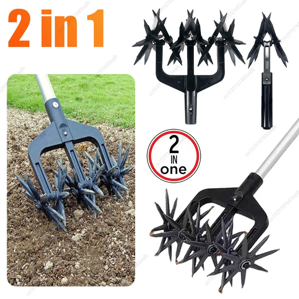 Graviaro DuoTill 2-in-1 Bodenlüfter & Gartenkultivator | Hand-Vertikutierer für Rasen & Beet | Leicht & Flexibel | 26,5 x 23,5 x 13,5 cm