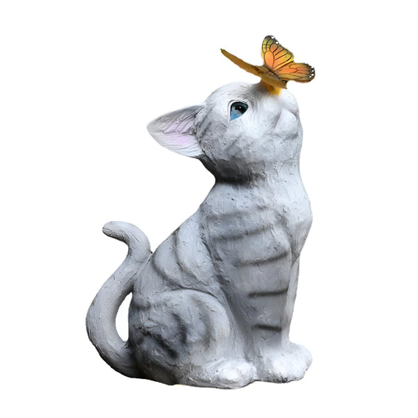Lichtpfote Solar-Gartenfigur Katze mit LED | Wetterfest & Handgefertigt | Warmweißes Licht