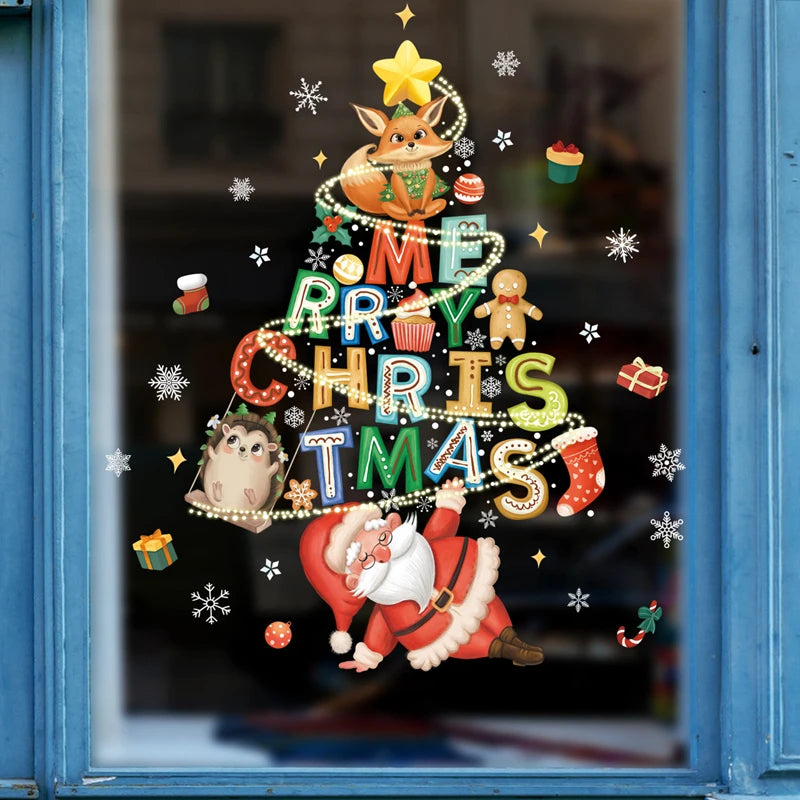 Glimoria | Weihnachtsfensteraufkleber 2025 | Weihnachtsmann & Tannenbaum | Abnehmbare Fenstersticker für Glas & Wände | Festliche Deko für Weihnachten & Neujahr
