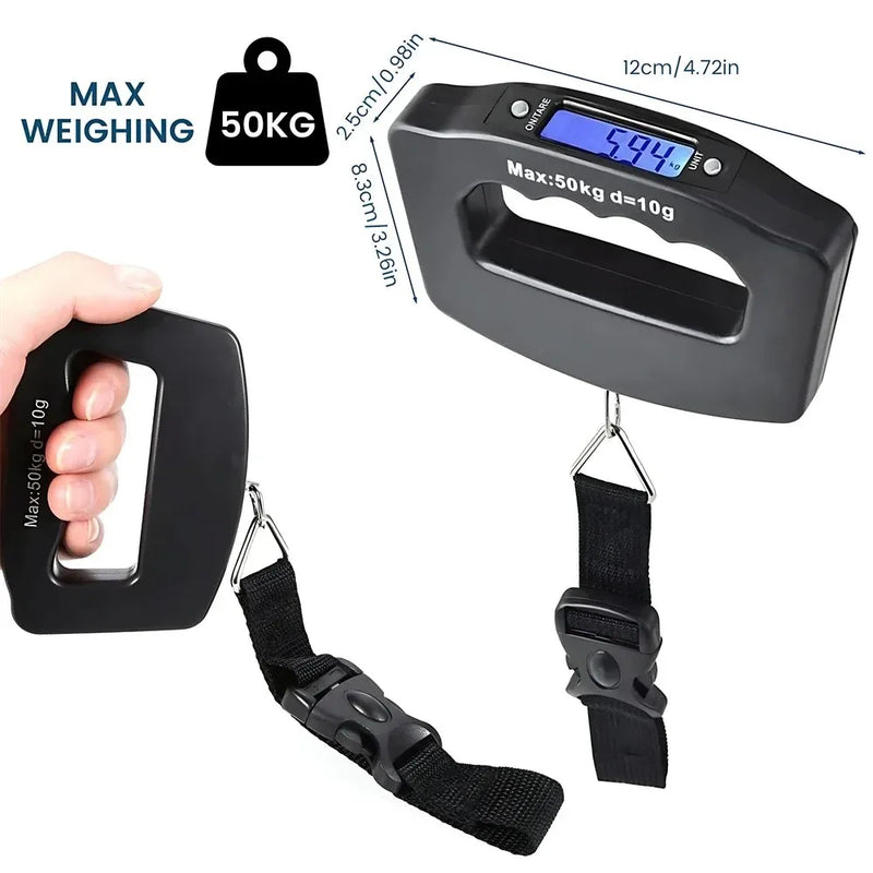 WeighLite Digitale Kofferwaage | LCD-Anzeige mit Hintergrundbeleuchtung | Bis 50 kg | Tragbar & Präzise | Für Reisen & Gepäck