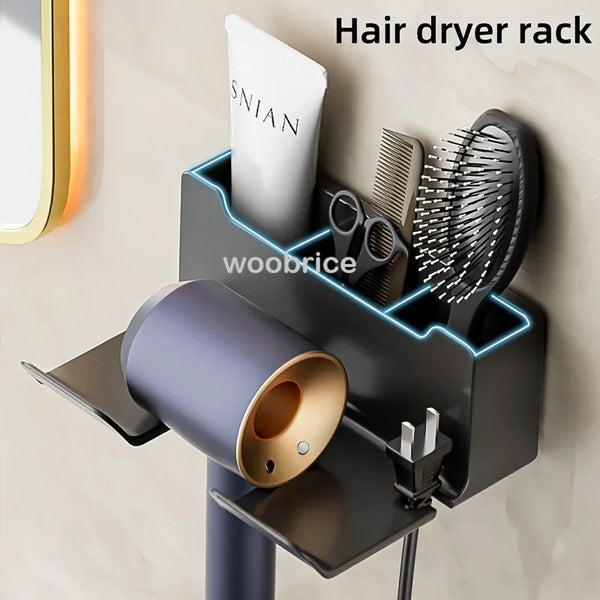Föhnhalterung AirNest FlexMount | Wandregal für Badezimmer | Bohrfrei | 16 × 11 × 6,5 cm | Mit Kabelaufbewahrung & Fallschutz