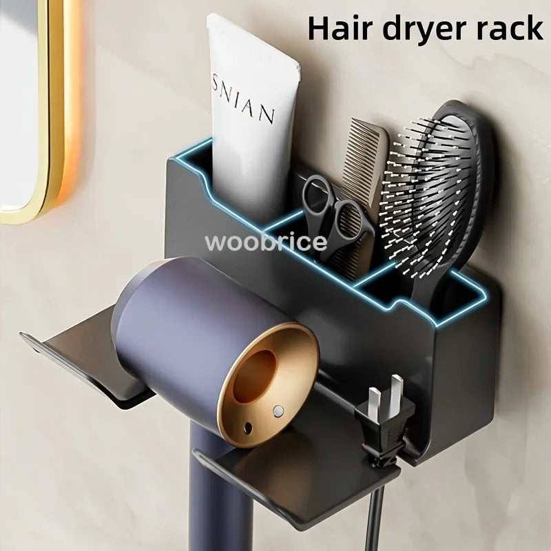 Föhnhalterung AirNest FlexMount | Wandregal für Badezimmer | Bohrfrei | 16 × 11 × 6,5 cm | Mit Kabelaufbewahrung & Fallschutz