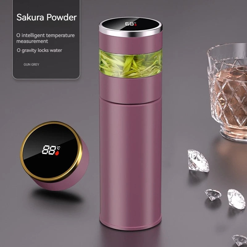 ThermoBrew | Isolierflasche mit LED-Temperaturanzeige & Teesieb | 450 ml | Edelstahl 304 | Schwarz