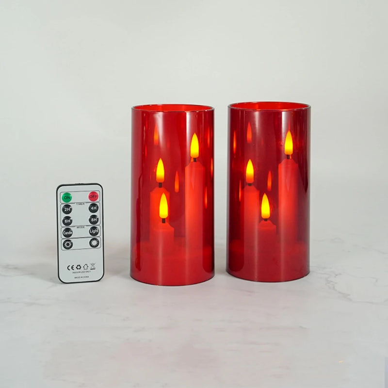 LumièreTrio LED-Stumpenkerze mit 3 Dochten | 7,5 × 15 cm | Fernbedienung & Timer | Flackerndes Warmlicht | Acryl-Design