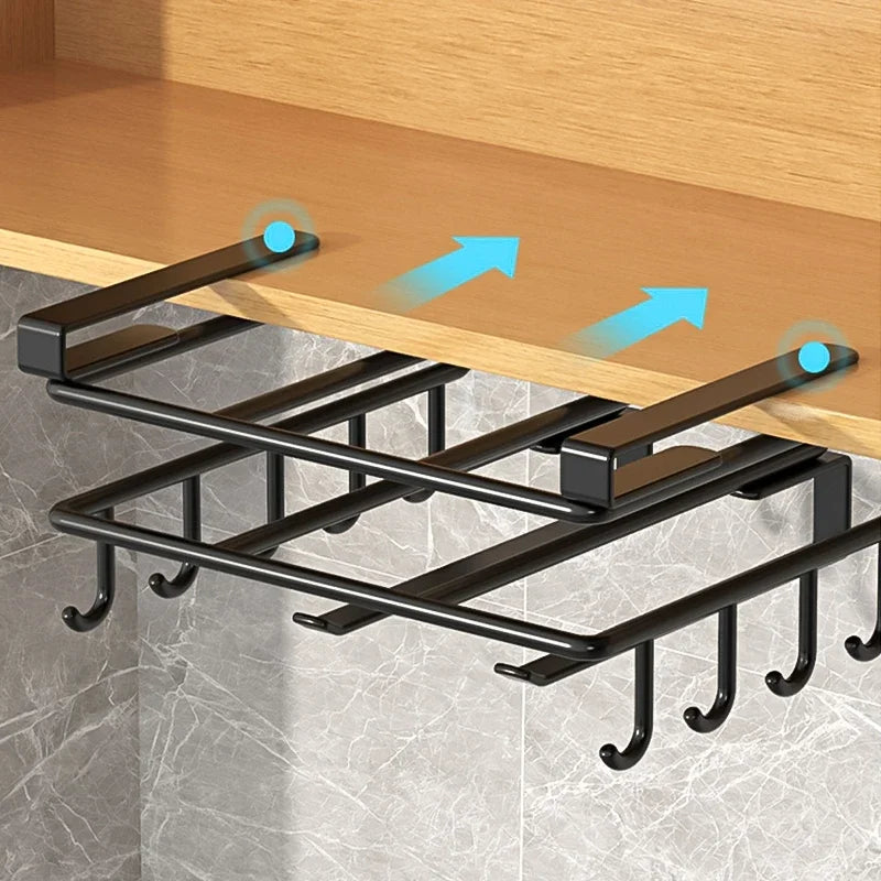 Küchen-Hängeorganizer HangPro FlexRack | Unterbau-Regal mit Haken | Für Schneidebretter, Tücher, Deckel & Küchenzubehör | 26,5×25 cm