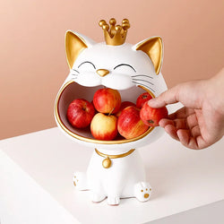 Dekofigur Nekomo CatCatch | Moderne Lucky-Cat Figur mit Aufbewahrungsschale | 18,5×16,5×27 cm | Wohnaccessoire & Geschenkidee