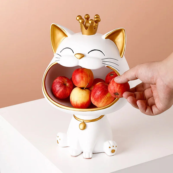 Dekofigur Nekomo CatCatch | Moderne Lucky-Cat Figur mit Aufbewahrungsschale | 18,5×16,5×27 cm | Wohnaccessoire & Geschenkidee