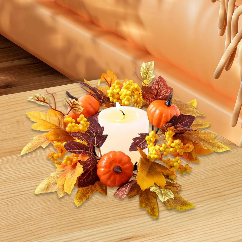 Kerzenkranz HarvestGlow | 25 cm Außendurchmesser | Ahornblätter, Kürbisse & Beeren | Herbstdeko