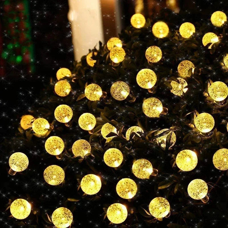 Lunavera Solar Lichterkette mit Kristallkugeln | 20/50/100 LEDs | 8 Modi | Wasserdicht & Outdoor-tauglich