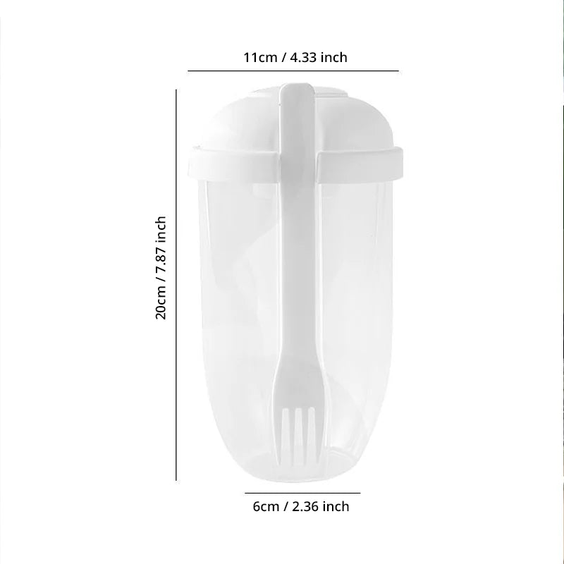 Salatto Salat-to-go Becher 1000 ml | Flaschenförmige Lunchbox mit Gabel & Saucenbehälter | Tragbar & Lebensmittelecht | Weiß/Grün