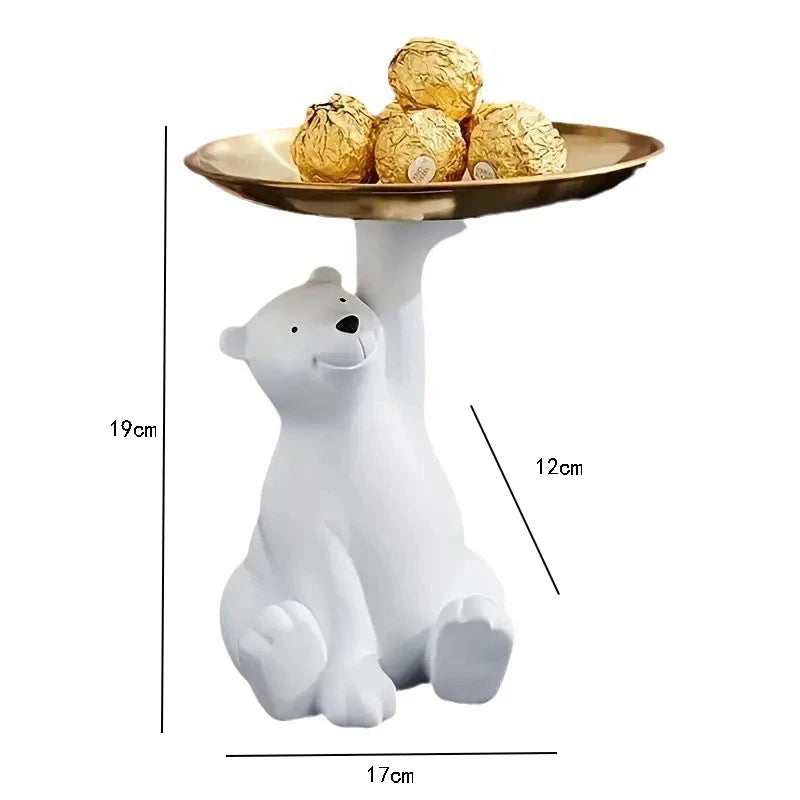 Dekofigur ArctiBear | Sitzender Eisbär mit Ablageschale | Schlüssel- & Schmuckhalter | Geschenkidee