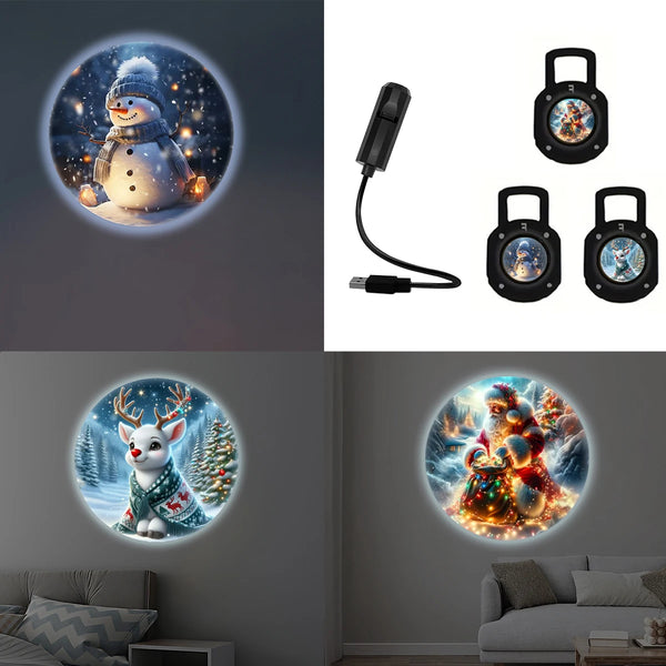 Weihnachts-Projektor LumiNoel | USB LED Projektor mit 3 Motivscheiben | Rentier, Schneemann & Weihnachtsmann | Festliche Deko & Geschenkidee