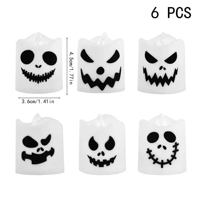 FrightFlicker Halloween LED-Kerzen | Kürbis & Geist | 6er-Set | Flackerlicht | Batteriebetrieben