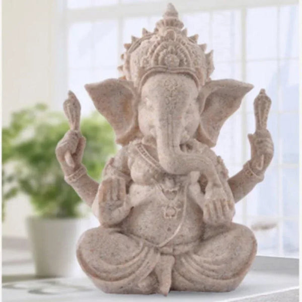 Anuvira | Ganesha Elefantenstatue | Handgefertigte Sandstein-Optik | Spirituelle Dekofigur für Zuhause & Meditation | 7,5 × 6 × 9,5 cm