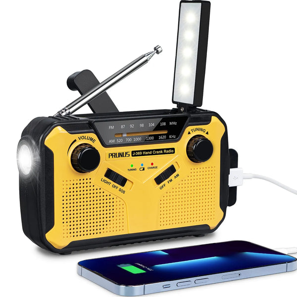 Alertino Notfallradio mit 4-fach Stromversorgung | 3000 mAh Powerbank | LED-Taschenlampe, Leselicht & SOS-Alarm