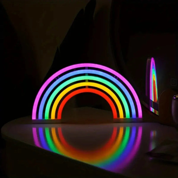 Neonlicht RainbowGlow | Bunte Regenbogen-Tischlampe | 30 × 16,5 cm | Deko-Licht für Party & Zuhause