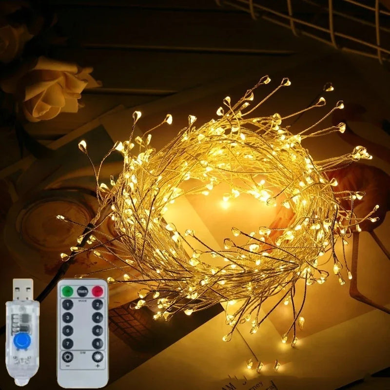StellarGlow | LED Lichterkette Feuerwerksdesign | 8 Leuchtmodi mit Fernbedienung | USB-Betriebene Weihnachts- & Partybeleuchtung | Innen & Außen