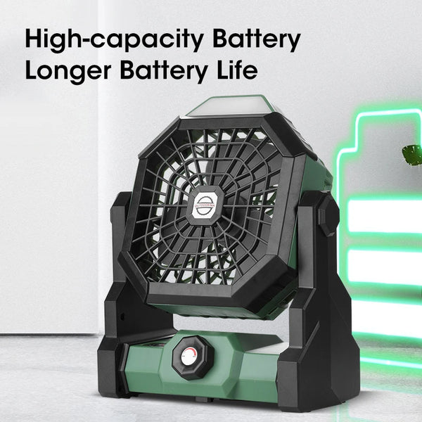 Campora BreezeLight | 2-in-1 Camping-Ventilator mit LED-Laterne | 7800 mAh Akku | 270° drehbar | USB wiederaufladbar | Für Zelt, Outdoor & Reisen