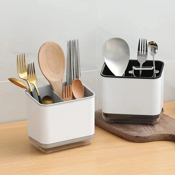 EcoDrain Organizer Multifunktionaler Besteckhalter mit Abtropffunktion | Küchen-Organizer für Löffel, Gabeln & Stäbchen | 12 × 8 × 14 cm