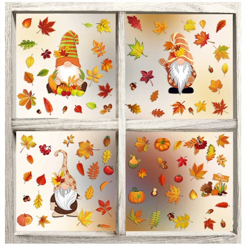 HerbstWichtel | Fenstersticker Set | 6 Bögen | Kürbis, Ahornblatt & Thanksgiving-Deko