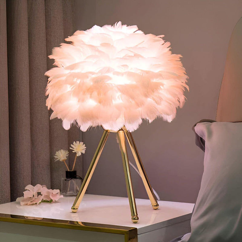 Plumalux Tischlampe mit Gänsefedern | Dimmbar & Elegant | Warmes Licht & Luxuriöses Design