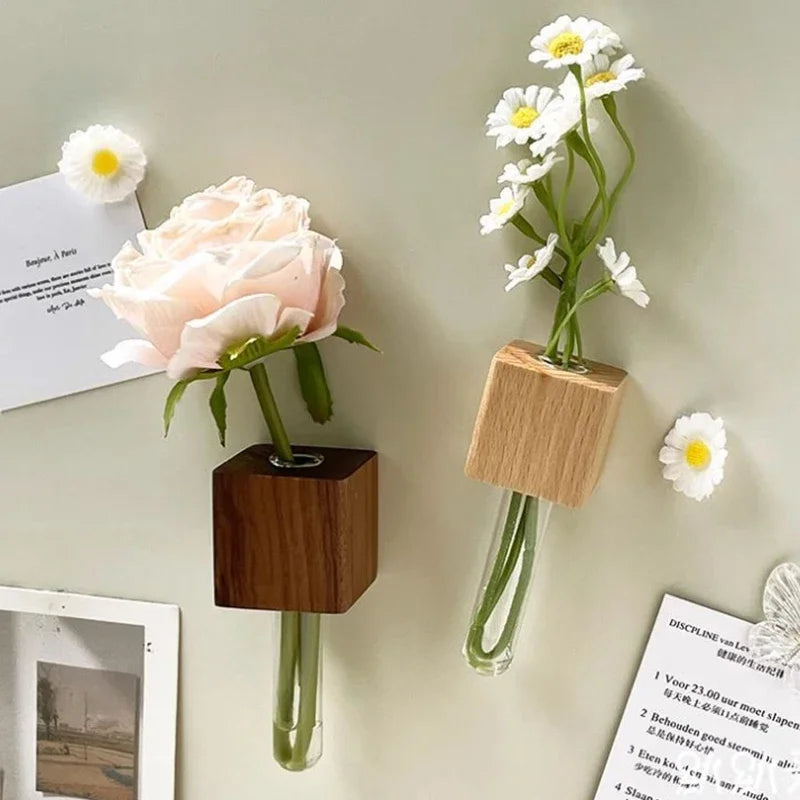 MagnaVase | Magnetische Reagenzglas-Vase aus Holz | Kreative Deko für Zuhause | Handgefertigt & Stylisch