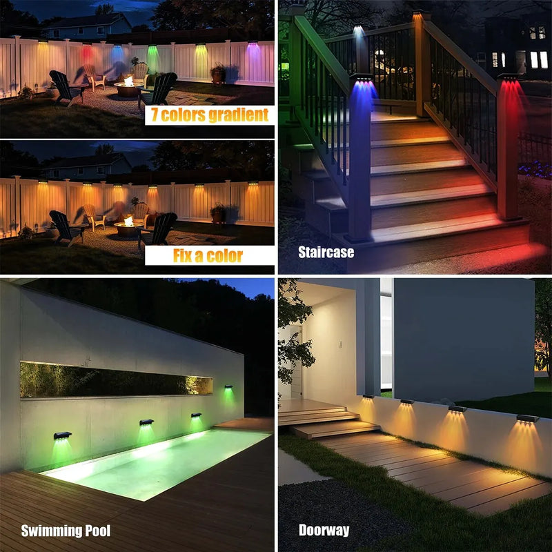 LumaGlow DecoLine Solar-Zaunleuchte RGB/Warmweiß | Farbwechsel & IP65 Wasserdicht | Art-Deco Design | Für Garten, Terrasse & Treppen