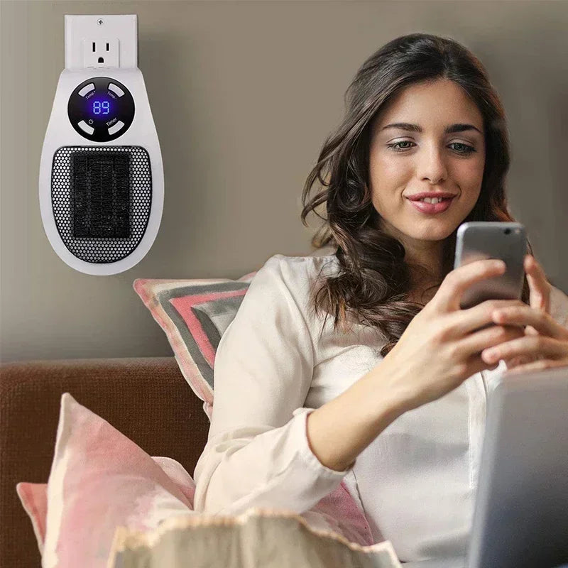 ThermoEase 350W Kompakt-Heizgerät | Wandsteckdosen-Heizung mit Fernbedienung | LED-Display & Timer | 180° Drehstecker