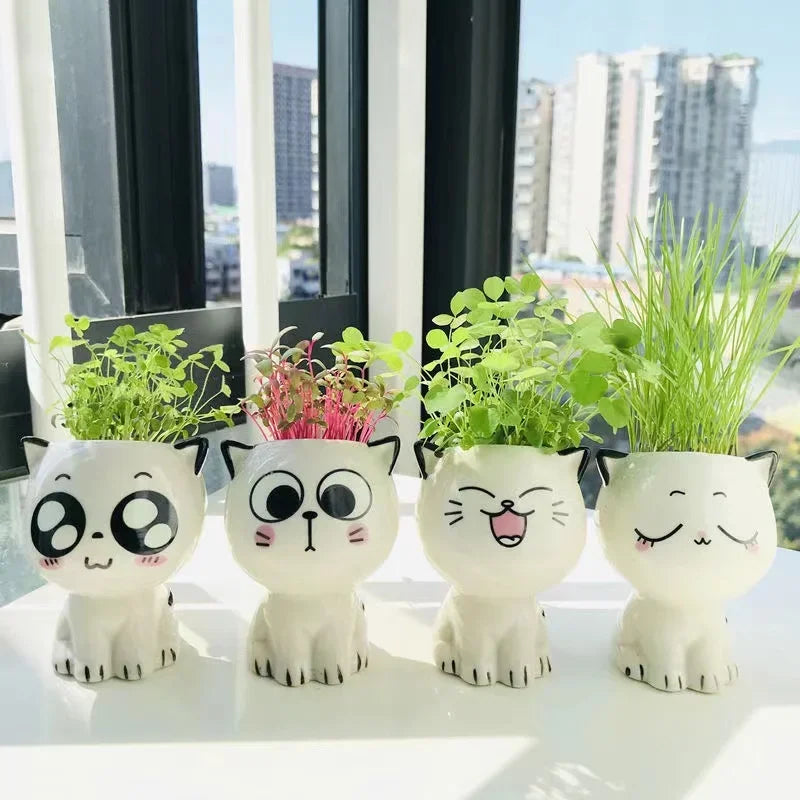 Keramik-Blumentopf MINIKATZ | Süßer Katzen-Deko-Topf | Mini Pflanztopf für Schreibtisch & DIY