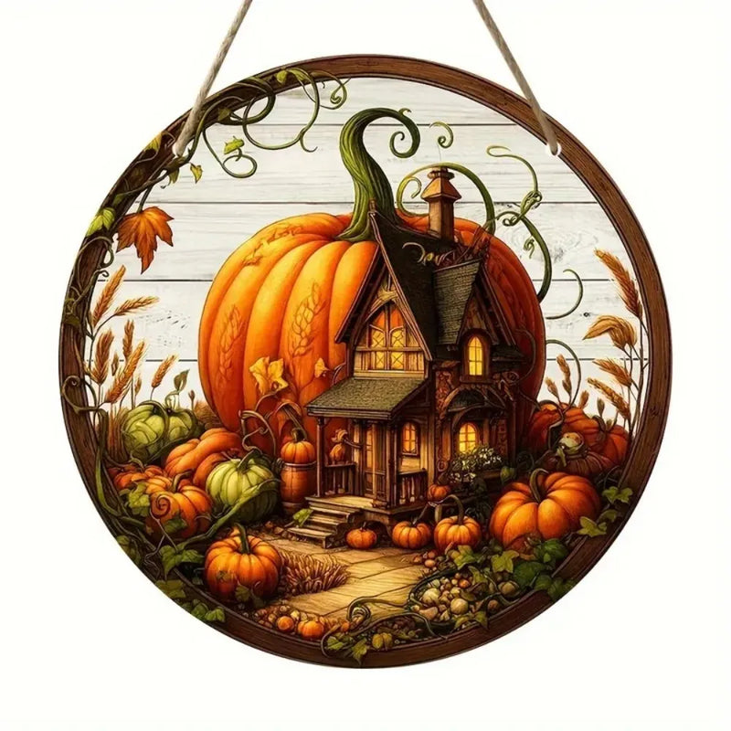 Holzschild AutumnHarvest | Runder Willkommenskranz | Handgefertigte Herbst-Deko | Ø 20 cm