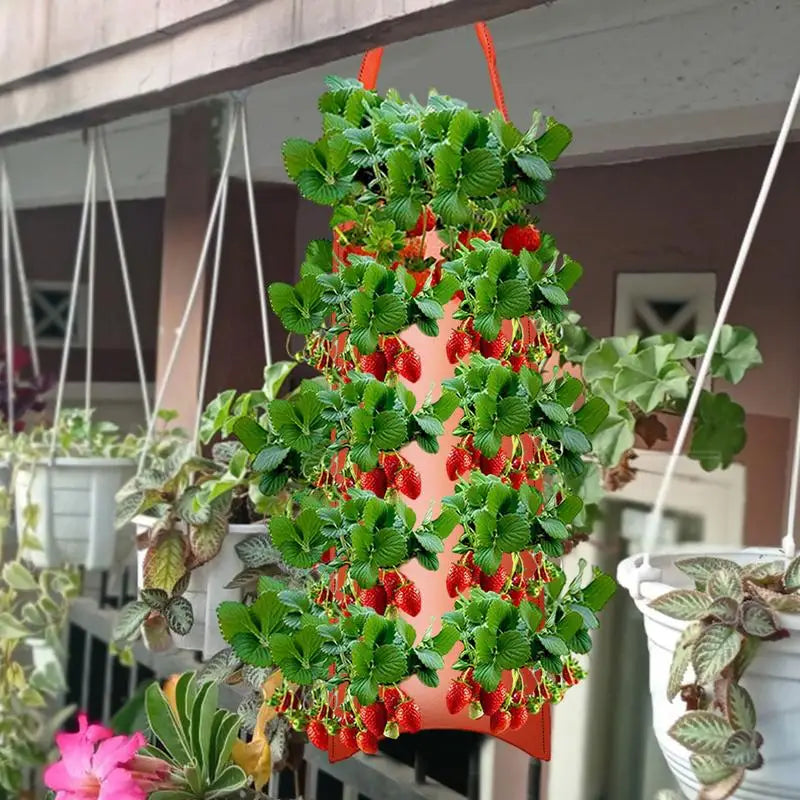 GrünHäng Pflanztasche mit 4/6/8/10 Öffnungen | Hängend & Atmungsaktiv | Für Erdbeeren, Tomaten & Kräuter | Robustes Canvas-Gewebe