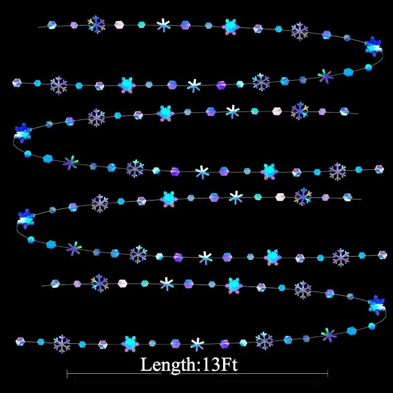 Schneeflocken Girlande FrostGleam | 4 m Holografische Winterdeko | Irideszierendes Schneeflocken-Banner für Weihnachten, Hochzeit & Party
