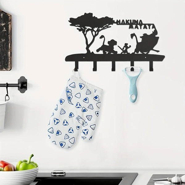 KeyLuma Schlüsselbrett Wand | 5 Haken Schlüsselhalter Metall | Schwarzer Wandhaken mit Dekor-Motiv | Robustes Design & Hochwertige Oberfläche