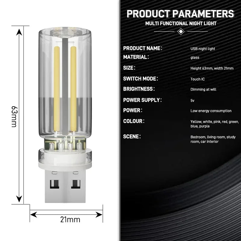 LumiVase Atmosphärenlicht | Glasflasche Design | Touch-Dimmer | USB | 5 Farben